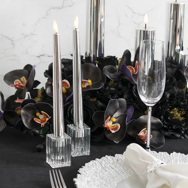 Event LED Trueflame Taper Candle Chrome 2 Pack (2.2x22.5cmH)