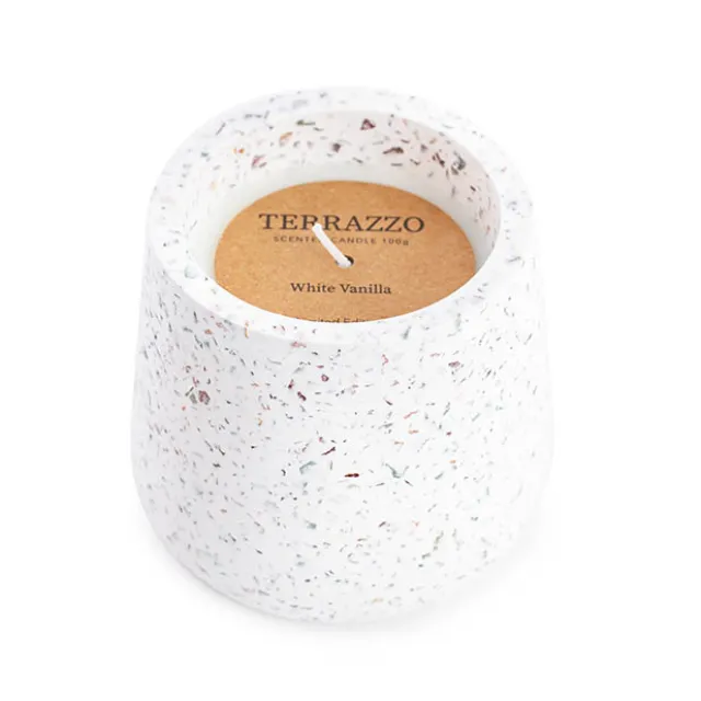 Scented Candle Terrazzo Vanilla White Large 100g (9.8x10cmH)