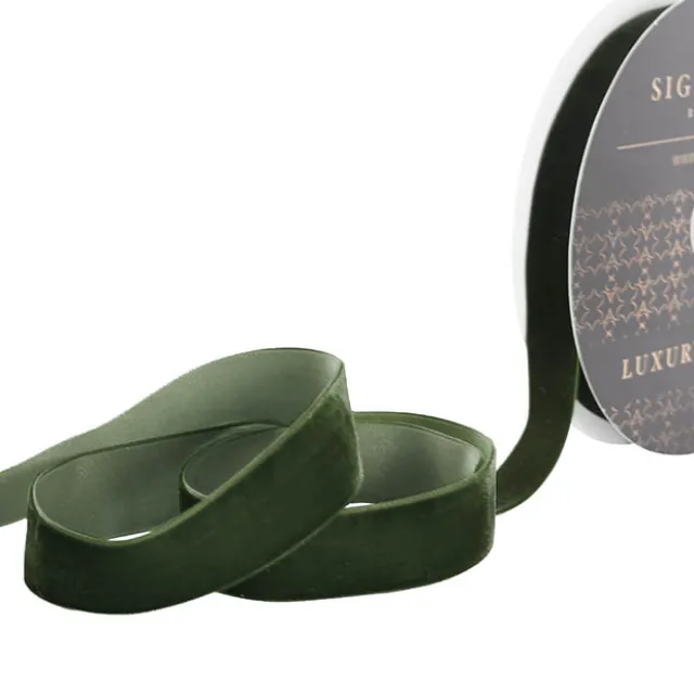 Ribbon Premium Plush Velvet Woven Edge Moss (25mmx20m)