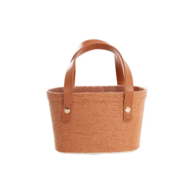 Flower Carry Paper Rope Basket with Liner Mocha (18x9x13cmH)