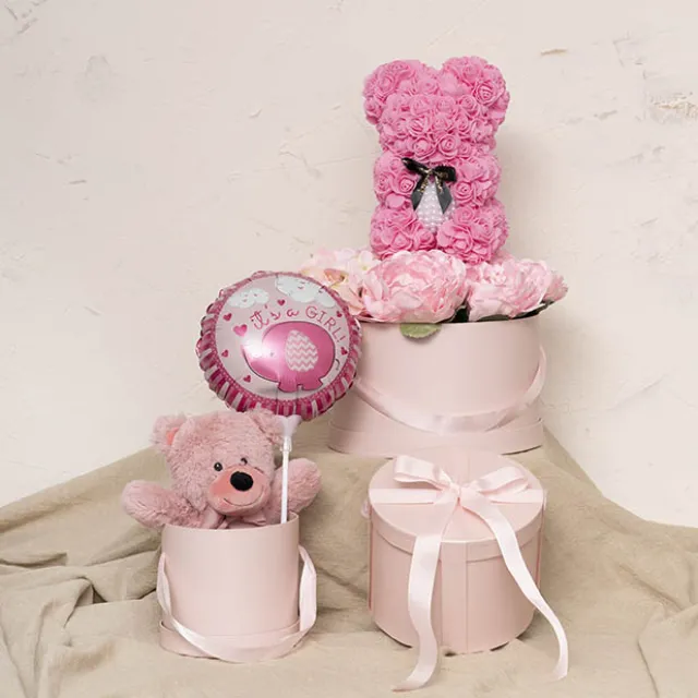 Flower Hat Box Grande Round Blush Pink Set 3 (25Dx15cmH)