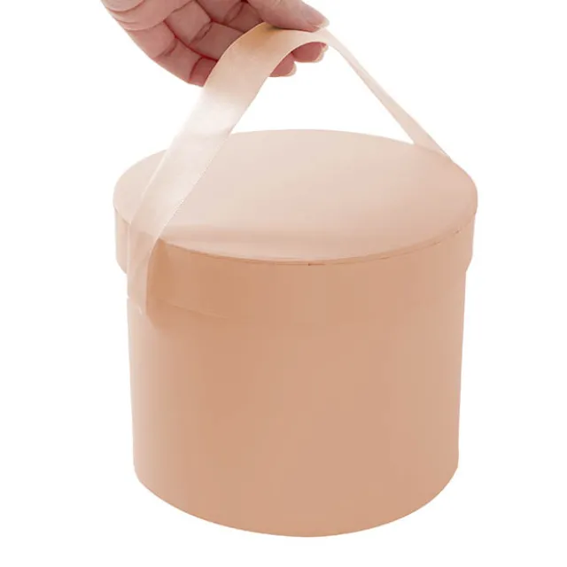 Flower Hat Box Petite Round Apricot Peach Set 3(17Dx13.5cmH)