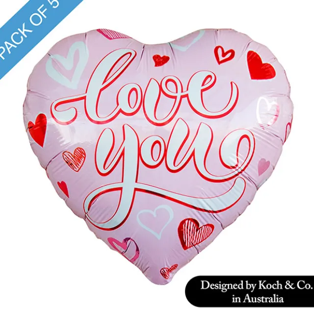 Foil Balloon 18" (45cmD) Pack 5 Love you Heart
