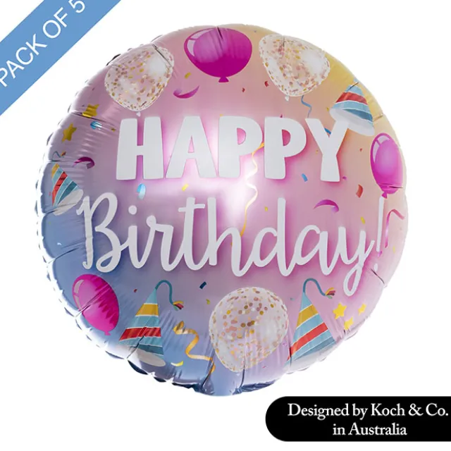 Foil Balloon 18" (45cmD) Pack 5 Happy Bday Colour Gradation