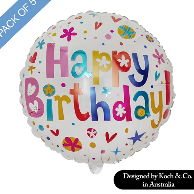 Foil Balloon 18" (45cmD) Pack 5 Round Happy Birthday
