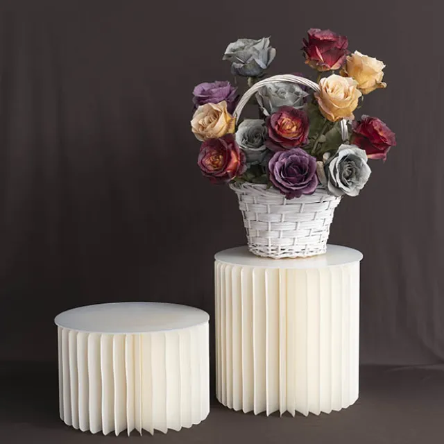 Foldable Paper Round Riser Set2 Buttercream (30x20cmH&30cmH)