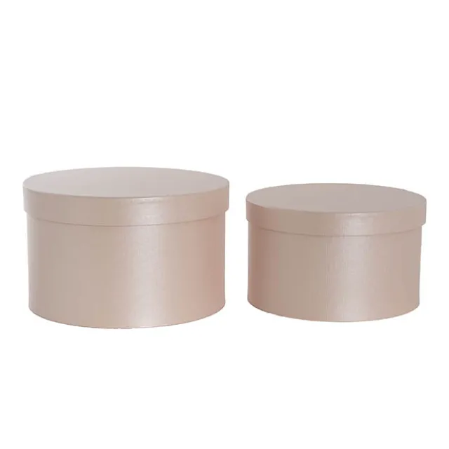 Gift Flower Box Ribbed Round Blush Pink Set 2 (24x14.5Hcm)