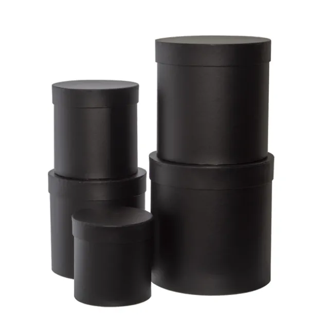 Gift Flower Box Round Black Set 5 (21x21cmH)