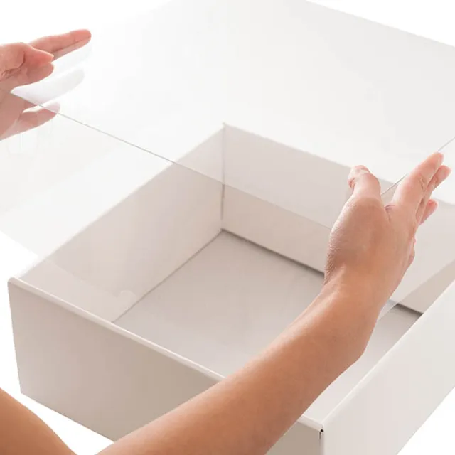 Gift Hamper Box with PVC Lid Square White (30Lx30Wx12Hcm)