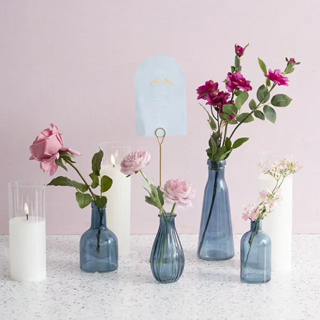 Glass Vintage Bottle Cylinder Bud Vase French Blue 7x13.5cmH