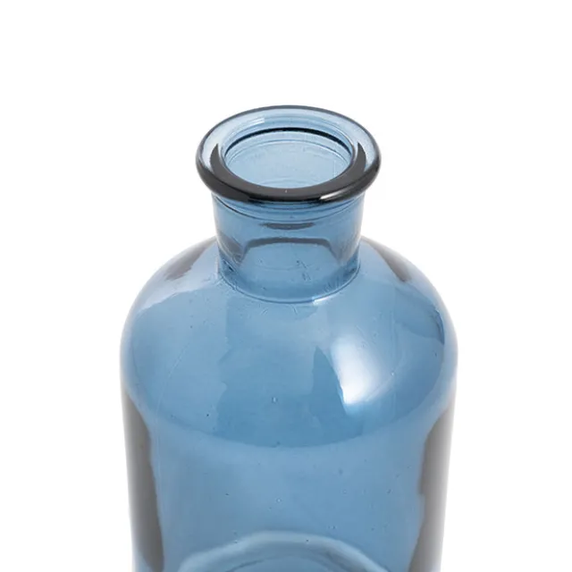Glass Vintage Bottle Cylinder Bud Vase French Blue 7x13.5cmH