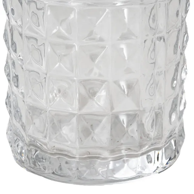 Glass Vintage Candle Holder Diamond Cylinder Clear 7x7.5cmH