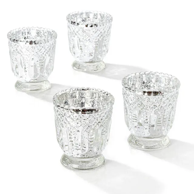 Glass Votive Candle Holder Heirloom Silver (7.2x7.6cmH)