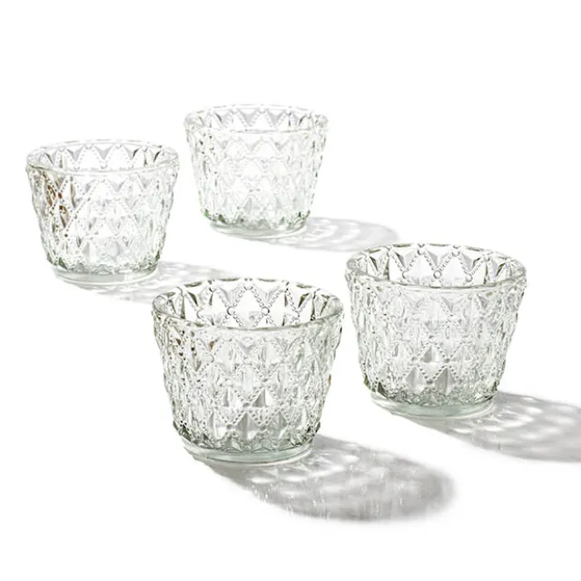 Glass Votive Candle Holder Diamond Pattern Clear (7.5x6cmH)