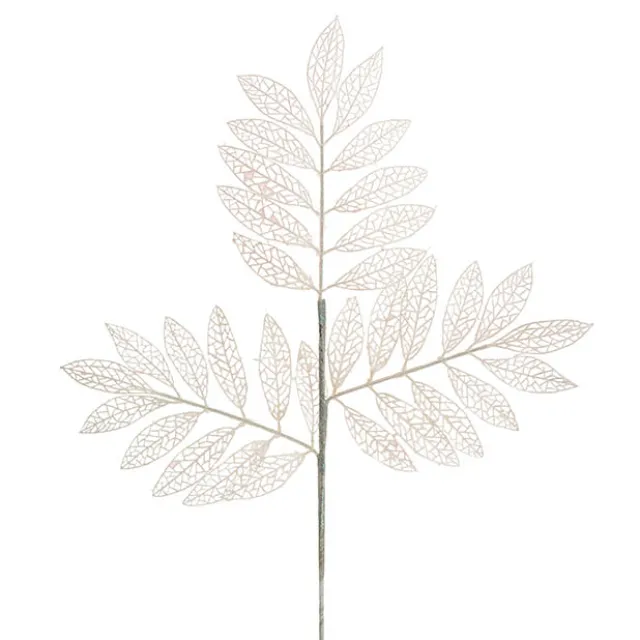 Glitter Artificial Leaf Spray Iridescent White (70cmH)