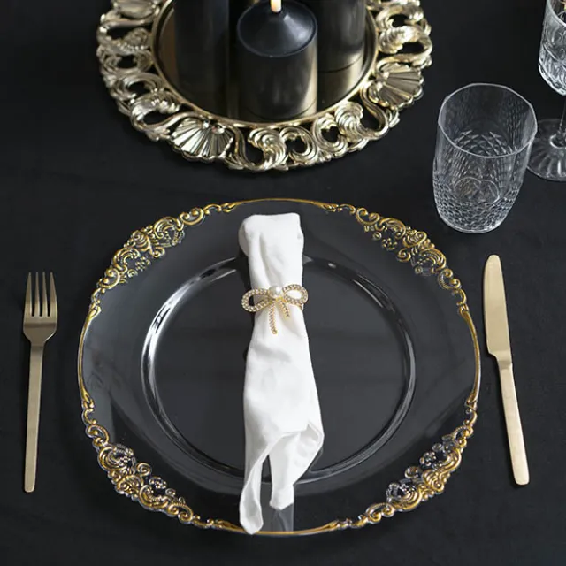 Gold Edge Vintage Charger Plate Pack 4 Clear (35.5cmD)