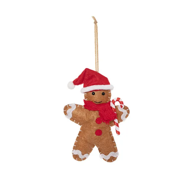 Hanging Gingerbread Man w Candy Cane Pack 2 Red (12cmH)