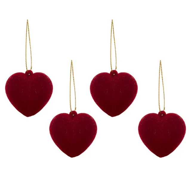 Hanging Love Hearts Pack 4 Flocked Dark Red (5cmD)