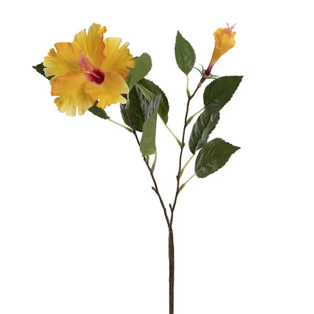 Hibiscus Flower x 2 Head Spray Yellow (11cmDx61cmH)