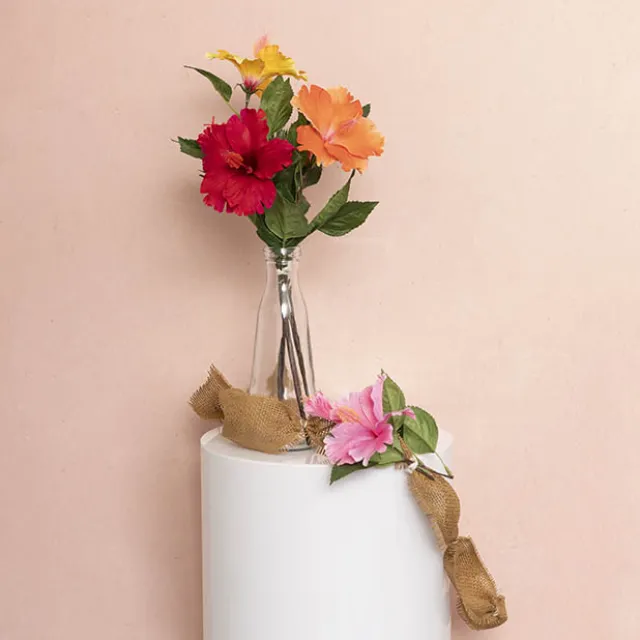 Hibiscus Flower x 2 Head Spray Yellow (11cmDx61cmH)