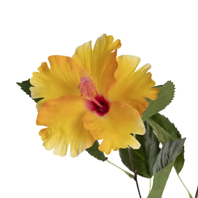 Hibiscus Flower x 2 Head Spray Yellow (11cmDx61cmH)