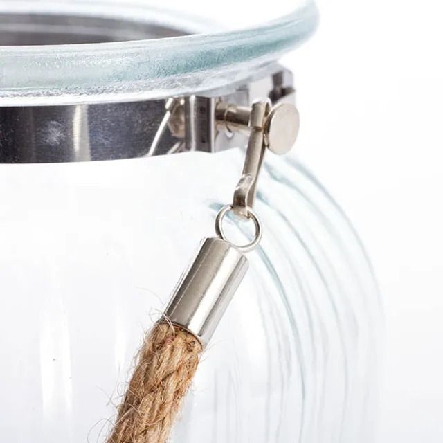 Hurricane Glass Jar with Jute Rope Clear (15Dx17cmH)