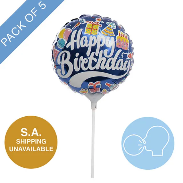 Foil Balloon 9" (22.5cmD) Pack 5 Round Happy Bday Party