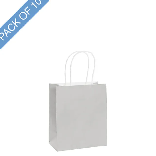 Kraft Paper Bag Shopper Mini Silver Pk10 (140Wx75Gx165mmH)