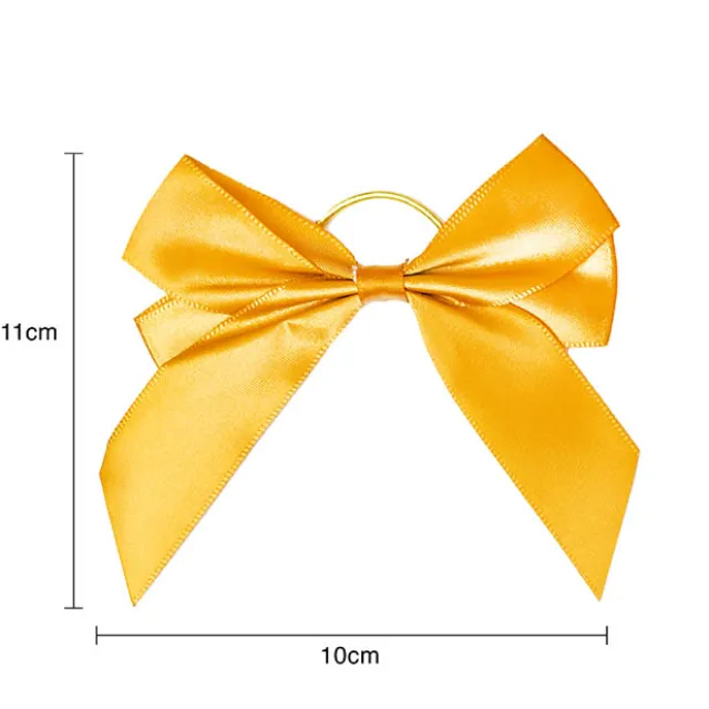 Pre-Made Bow Satin 25mm & Elastic Tie Pk6 Red Gold (10*11cm)