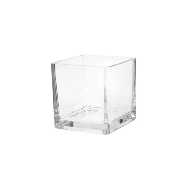 Pressed Glass Cube Vase Clear (8x8x8cmH)