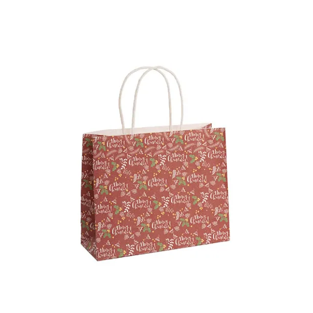 Kraft Paper Bag Boutique Merry Xmas Pk10 (220Wx80Gx180mmH)