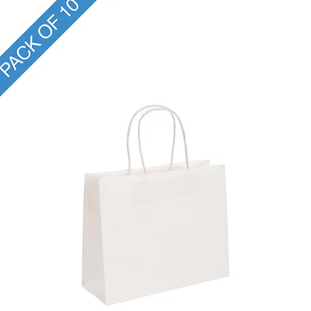 Kraft Paper Bag Boutique Med White Pk10 (220Wx80Gx180mmH)