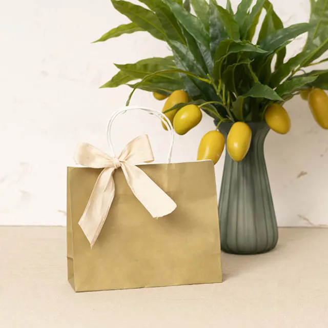 Kraft Paper Bag Boutique Medium Gold Pk10 (220Wx80Gx180mmH)