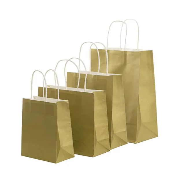 Kraft Paper Bag Boutique Medium Gold Pk10 (220Wx80Gx180mmH)