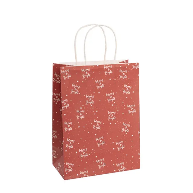 Kraft Paper Bag Med Merry Bright Red Pk10 (205Wx110Gx275mmH)