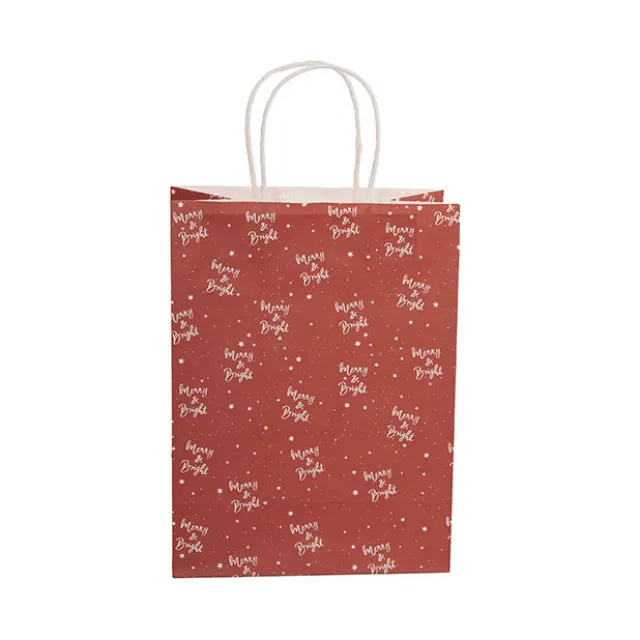 Kraft Paper Bag Med Merry Bright Red Pk10 (205Wx110Gx275mmH)