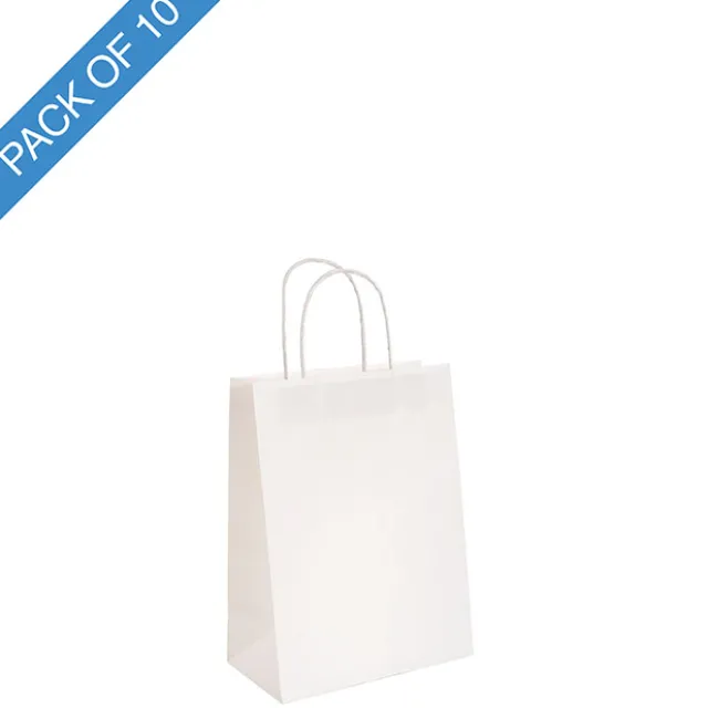 Kraft Paper Bag Shopper Mini White Pack 10 (140Wx75Gx165mmH)