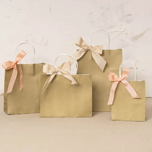 Kraft Paper Bag Shopper Medium Gold Pk10 (205Wx110Gx275mmH)