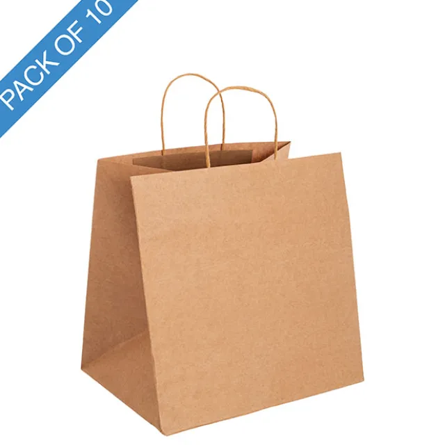 Kraft Paper Bag Takeaway Large Brown Pk10 (305Wx230Gx305mmH)