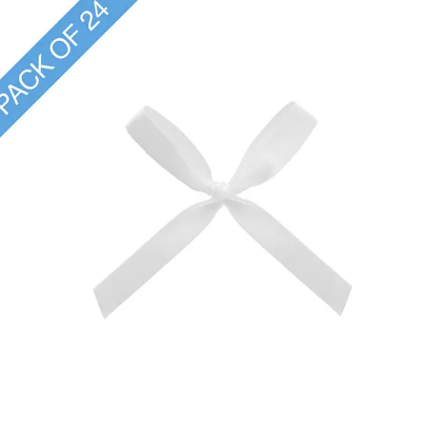 Pre-Made Ribbon Bow Double Face Satin White Pk24(10mmx6.5cm)