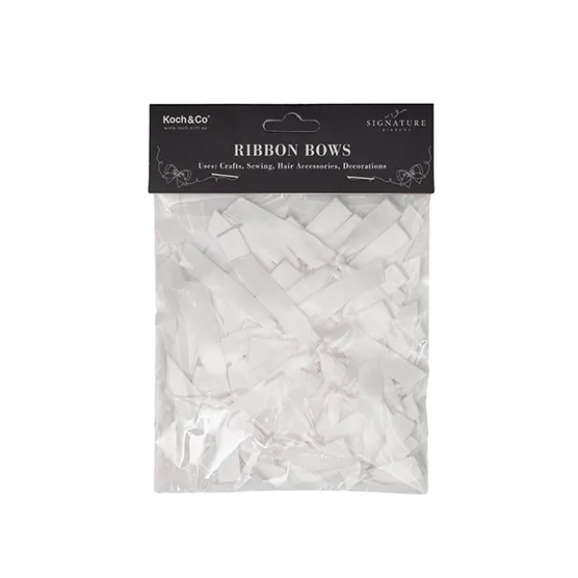Pre-Made Ribbon Bow Double Face Satin White Pk24(10mmx6.5cm)