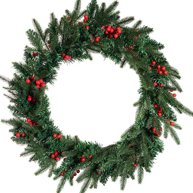 Traditional Pine & Red Berry Wreath Green (60cmD)