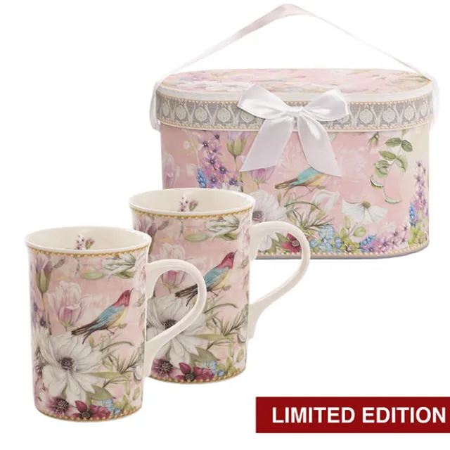Floral Bird 2 Piece Mug Gift Set Soft Pink (18.6x9x11.3cm)