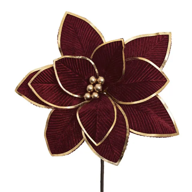 Large Elegant Poinsettia Pick Burgundy (34cmDx25cmH)