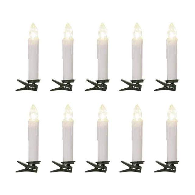 LED Christmas Flickering Candle w Clip Pack 10 White (10cmH)