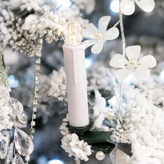 LED Christmas Flickering Candle w Clip Pack 10 White (10cmH)