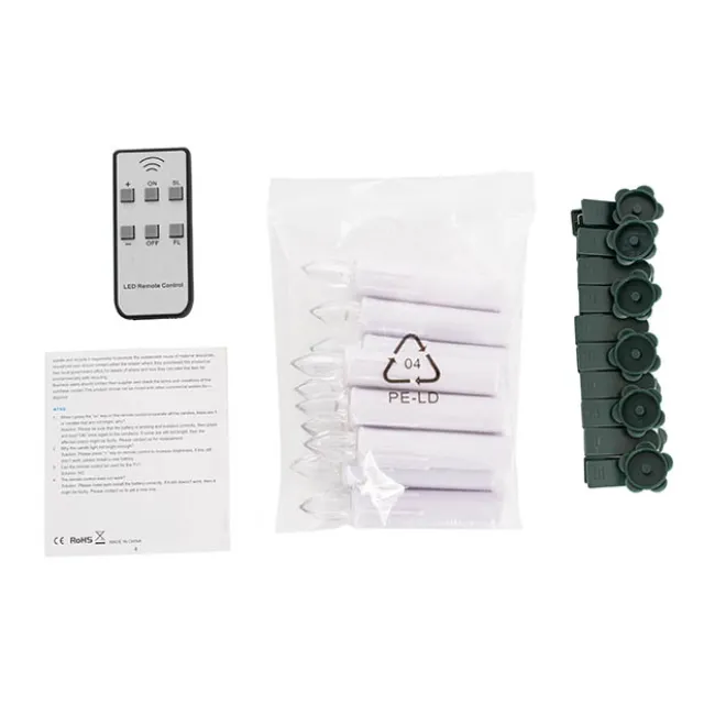 LED Christmas Flickering Candle w Clip Pack 10 White (10cmH)