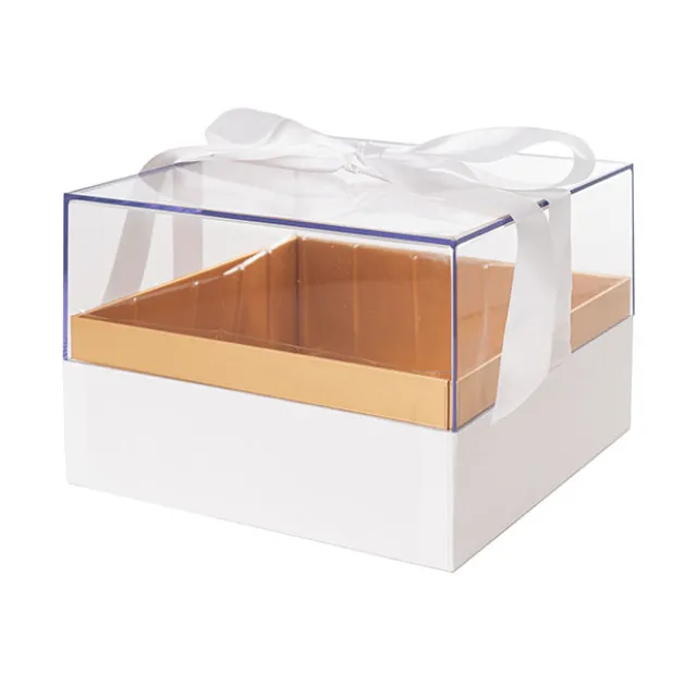 Luxe Gift Box Acrylic Lid and Ribbon WhiteGold (20x20x13Hcm)