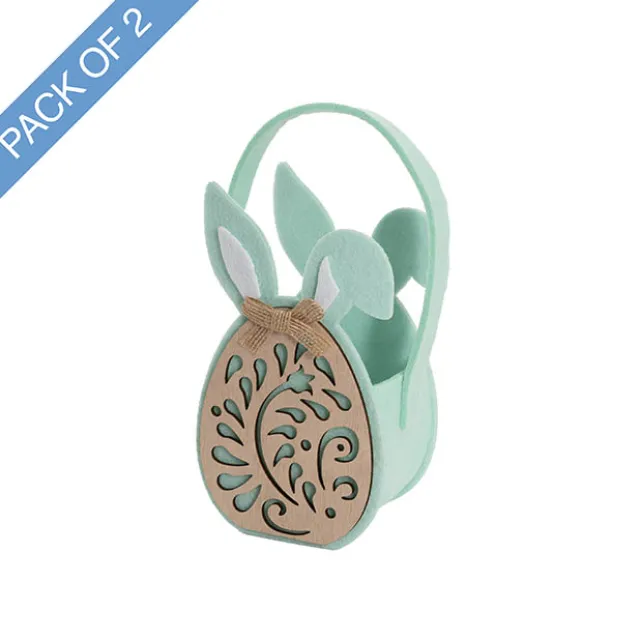 Easter Basket Felt Wood Egg & Bunny Ears Mint Pk2 (9x15cmH)