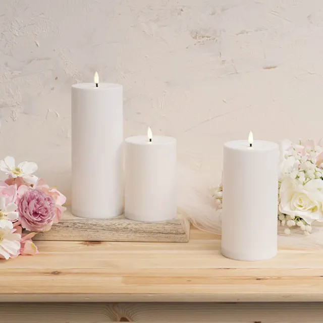 Wax LED Trueflame Event Pillar Candle Set White 10x15/20/25